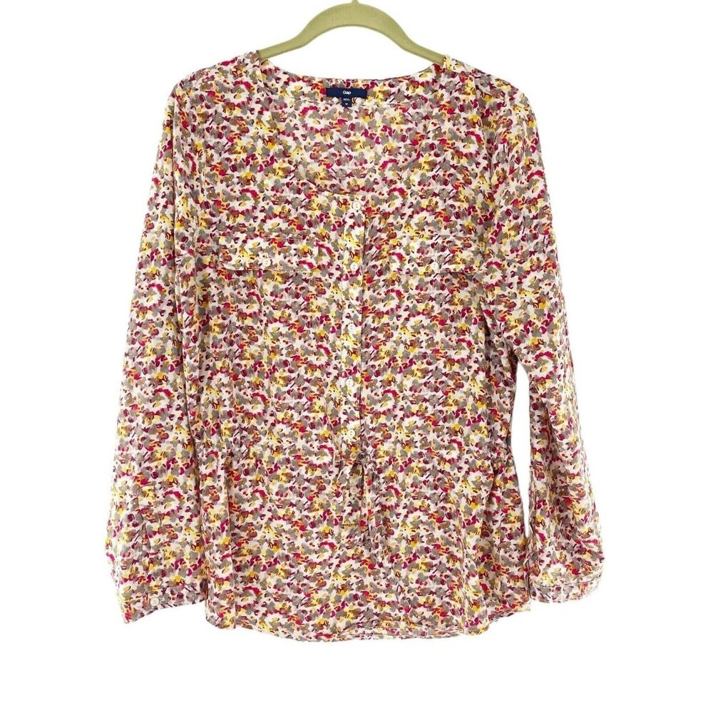 Gap Floral Long Sleeve Blouse Multicolor Abstract Print M Button Cottage Core